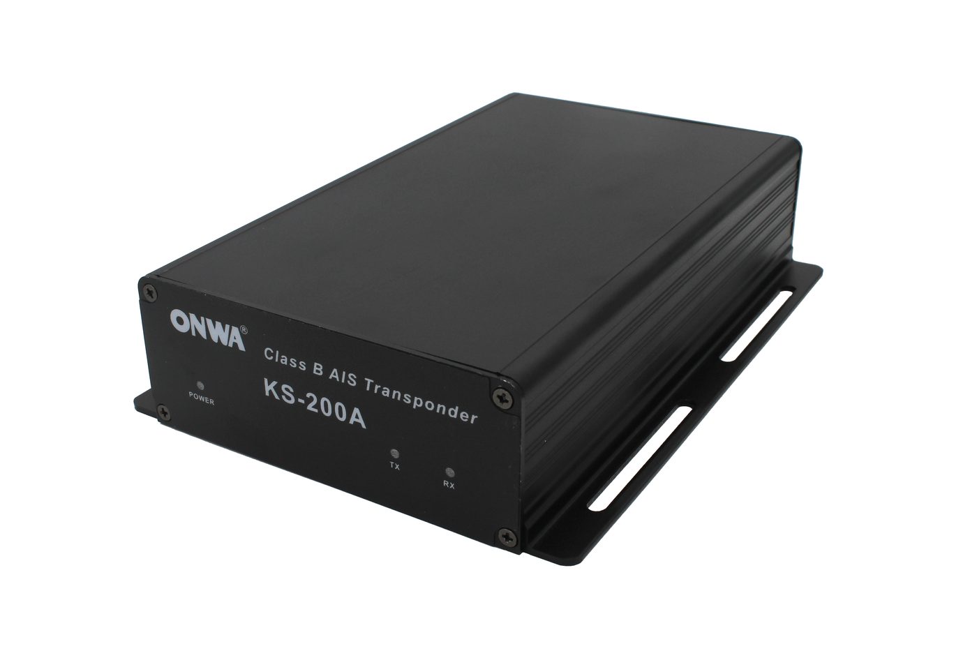 Transponder AIS ONWA KS-200A visto di lato con le staffe di fissaggio