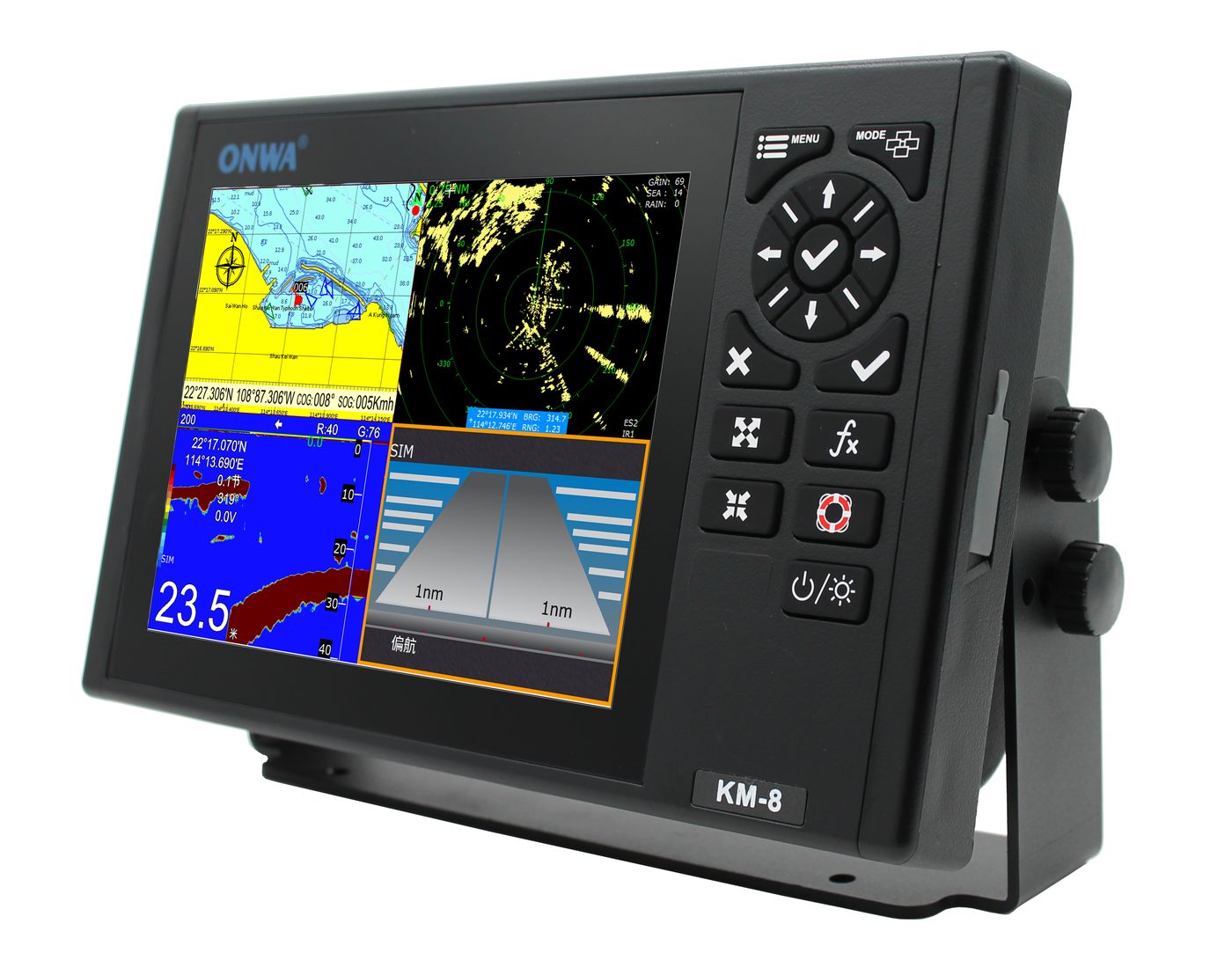 ONWA KM-8, schermo con carta nautica