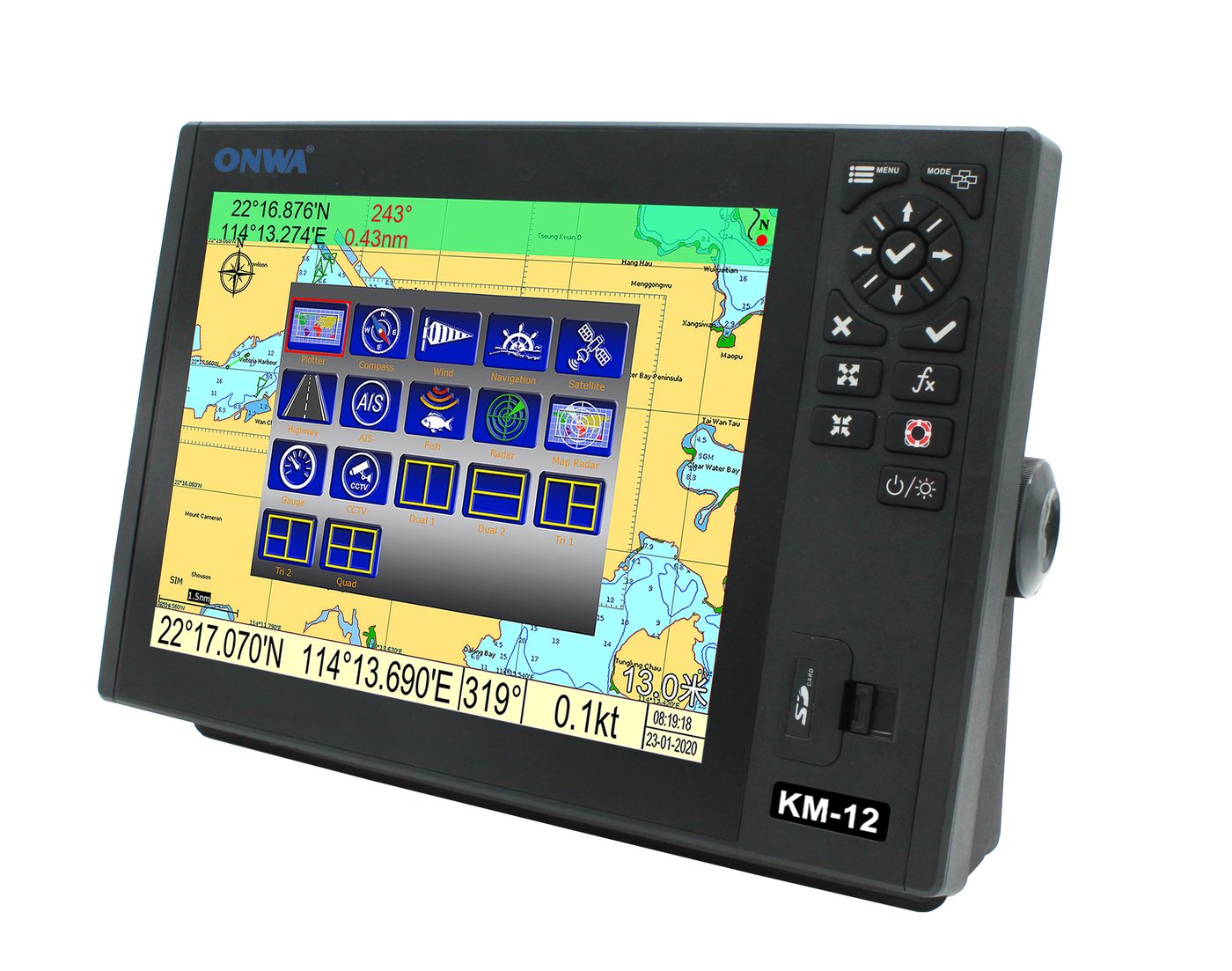 ONWA KM-12, vista posteriore e connettori