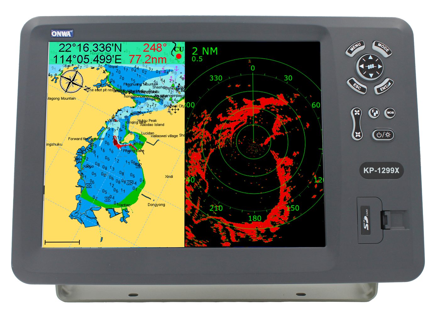ONWA KP-1299, schermo diviso fra carta e radar